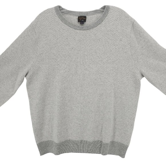 J CREW 100% Cashmere Herringbone Jacquard Crewneck Sweater Gray Men's LARGE - Picture 2 of 9